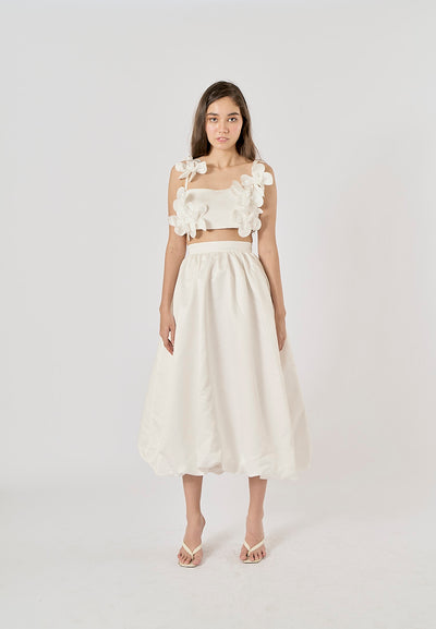 Evelora White Pleated Chiffon Midi Skirt