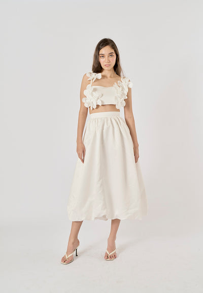 Evelora White Pleated Chiffon Midi Skirt