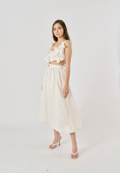 Evelora White Pleated Chiffon Midi Skirt