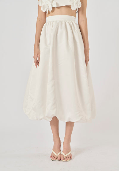 Evelora White Pleated Chiffon Midi Skirt