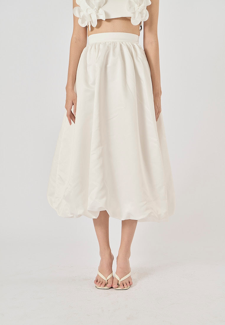 Evelora White Pleated Chiffon Midi Skirt