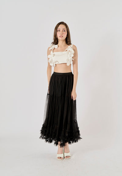 Ravenna Black Mesh High Waist Raffles Maxi Skirt