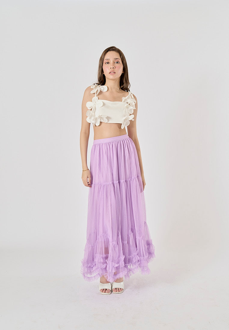 Ravenna Lilac Mesh High Waist Raffles Maxi Skirt