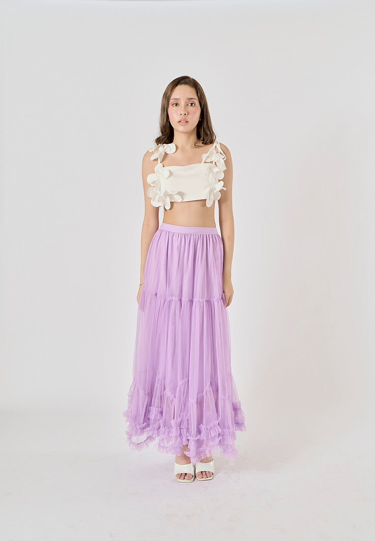 Ravenna Lilac Mesh High Waist Raffles Maxi Skirt