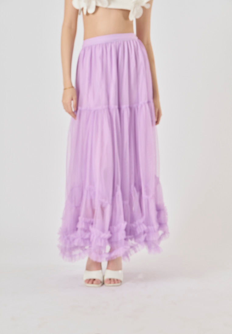 Ravenna Lilac Mesh High Waist Raffles Maxi Skirt