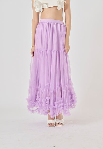 Ravenna Lilac Mesh High Waist Raffles Maxi Skirt