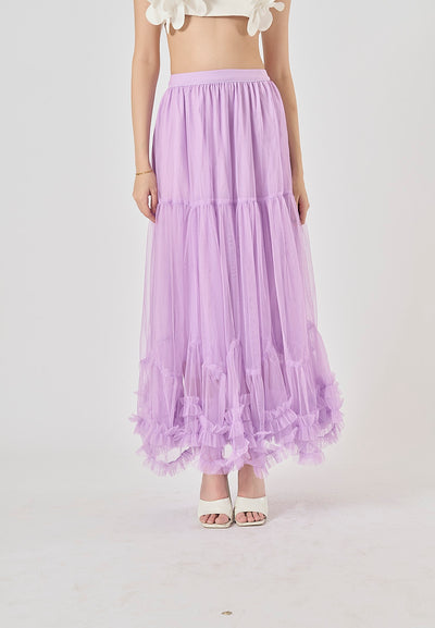 Ravenna Lilac Mesh High Waist Raffles Maxi Skirt