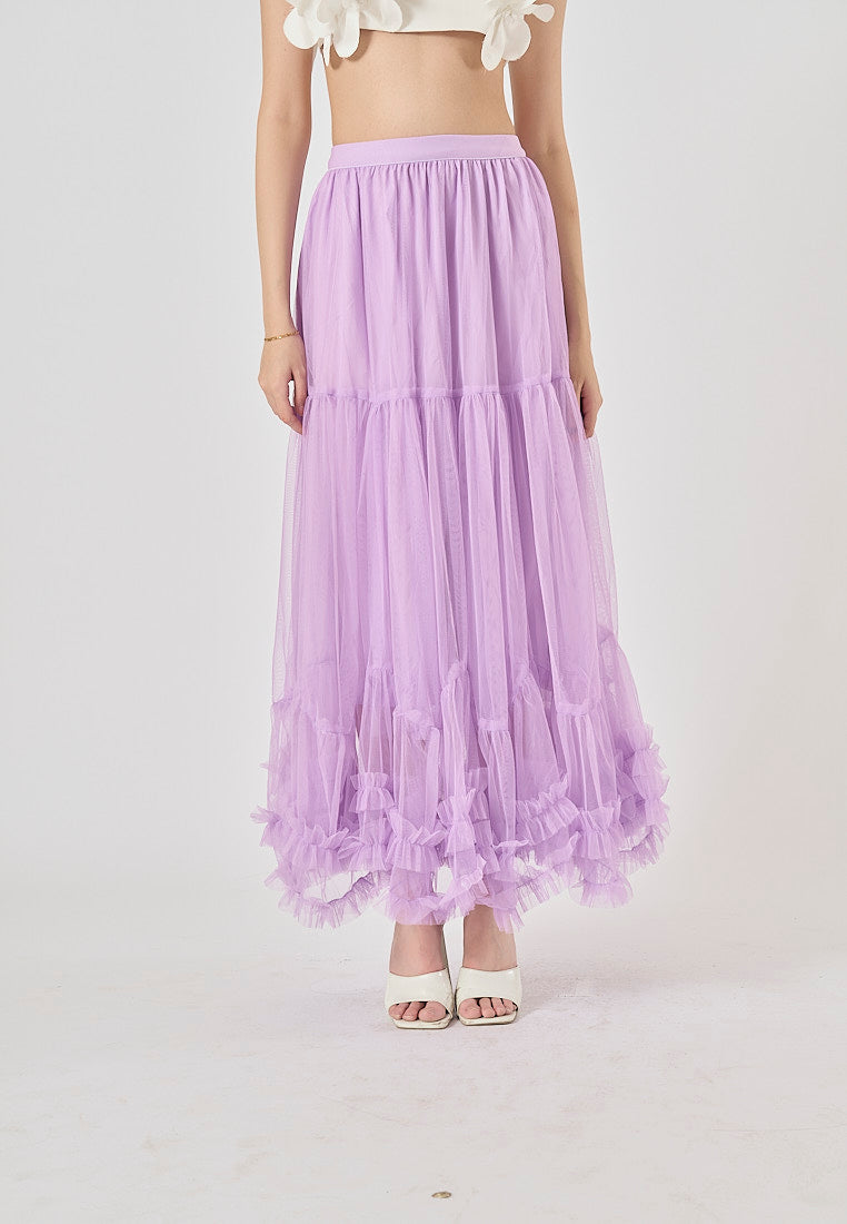 Ravenna Lilac Mesh High Waist Raffles Maxi Skirt