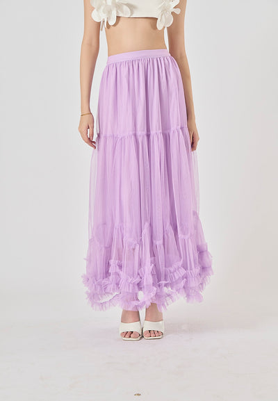 Ravenna Lilac Mesh High Waist Raffles Maxi Skirt