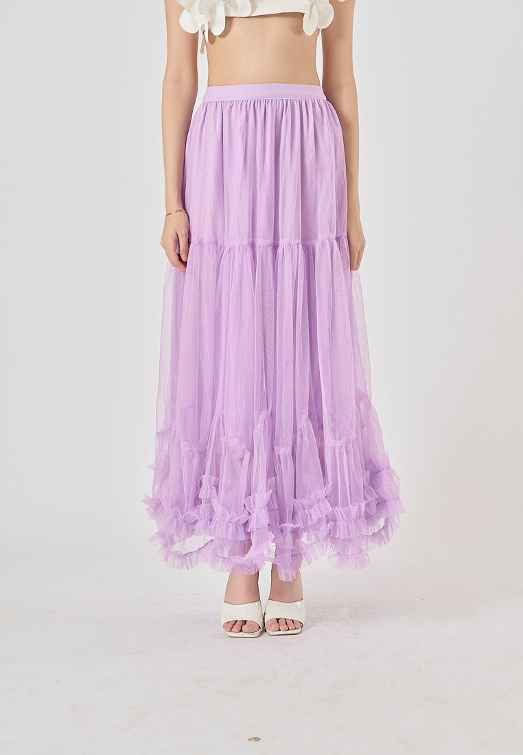 Ravenna Lilac Mesh High Waist Raffles Maxi Skirt