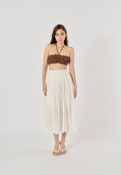 Tennessee Brown Floral Embroidery Cropped Halter Top