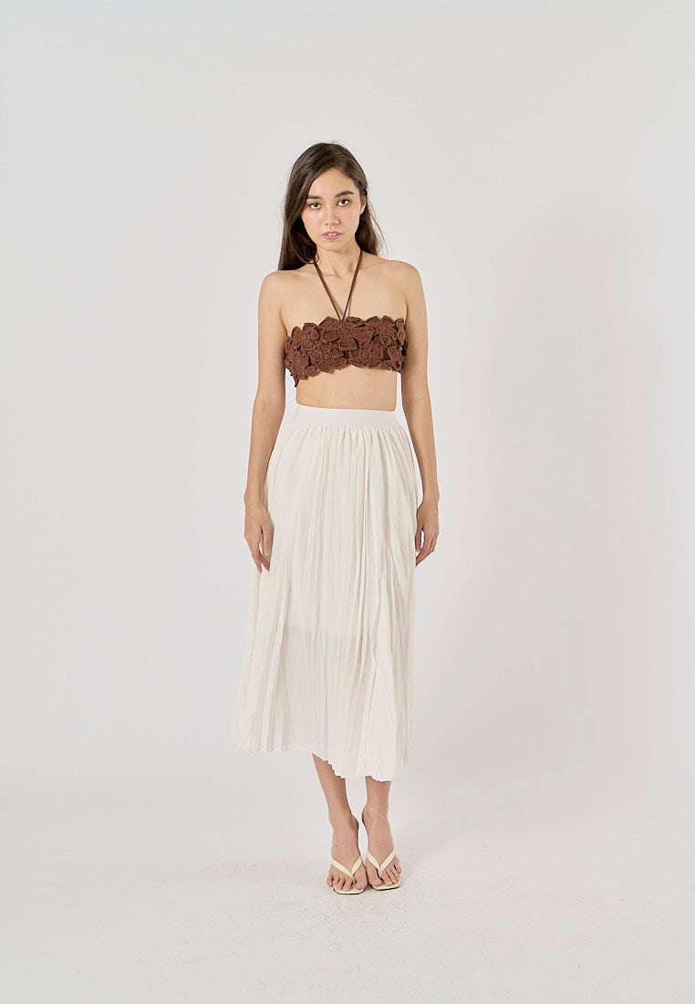 Tennessee Brown Floral Embroidery Cropped Halter Top