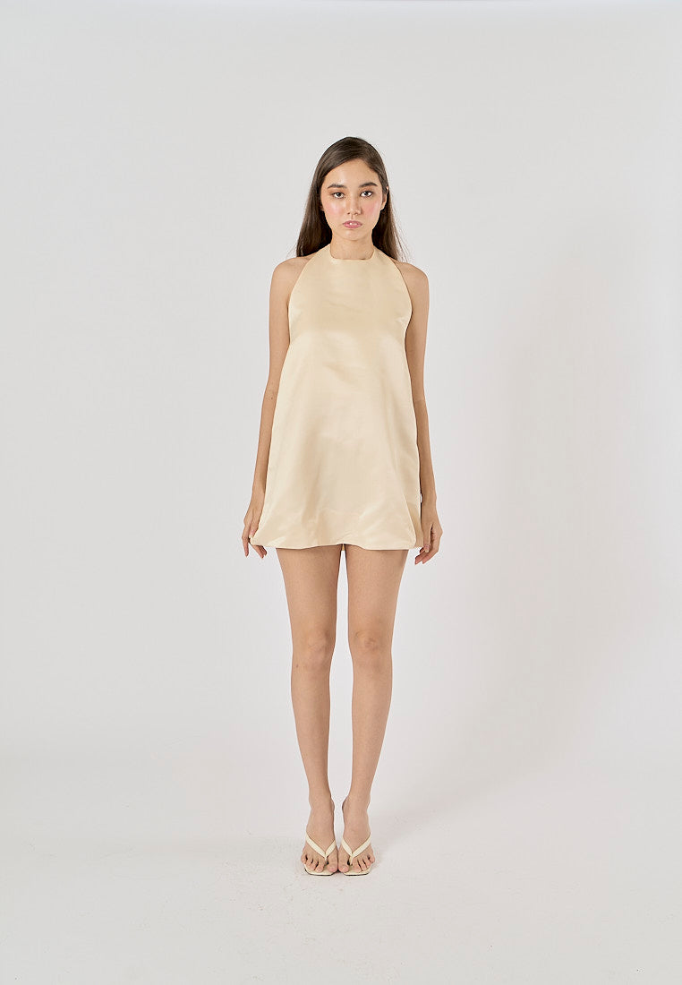 Blanca Champagne Hanging Neck Open Back Mini Dress