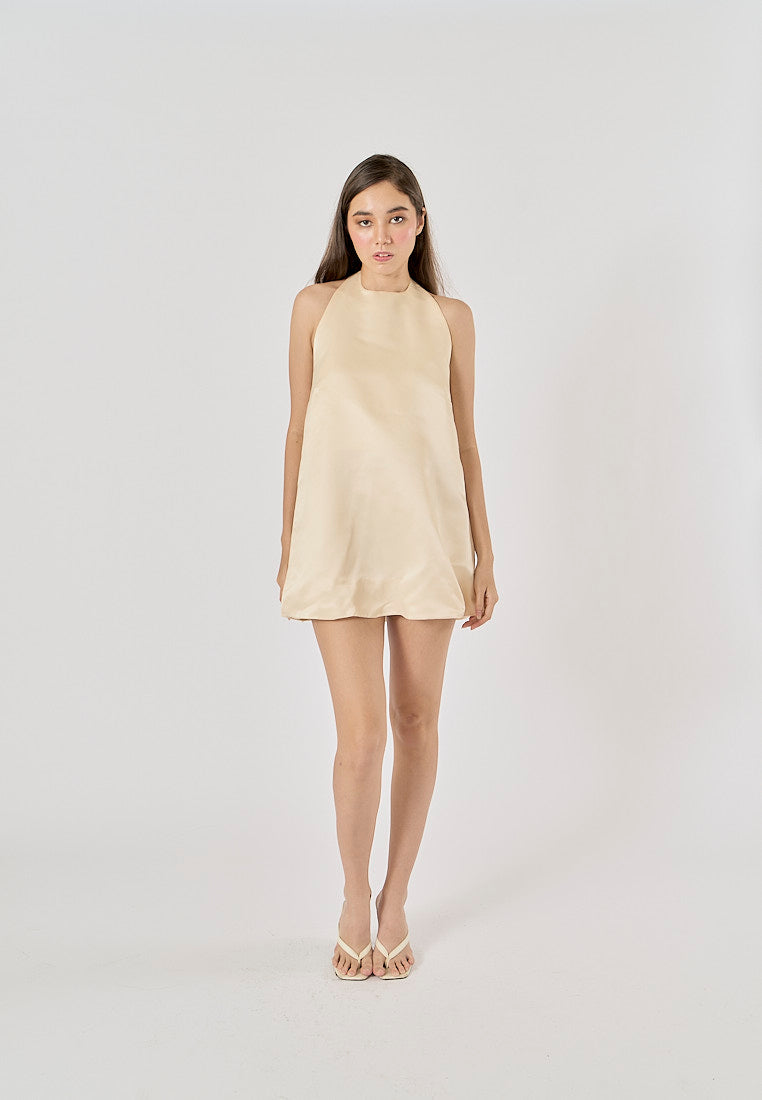 Blanca Champagne Hanging Neck Open Back Mini Dress