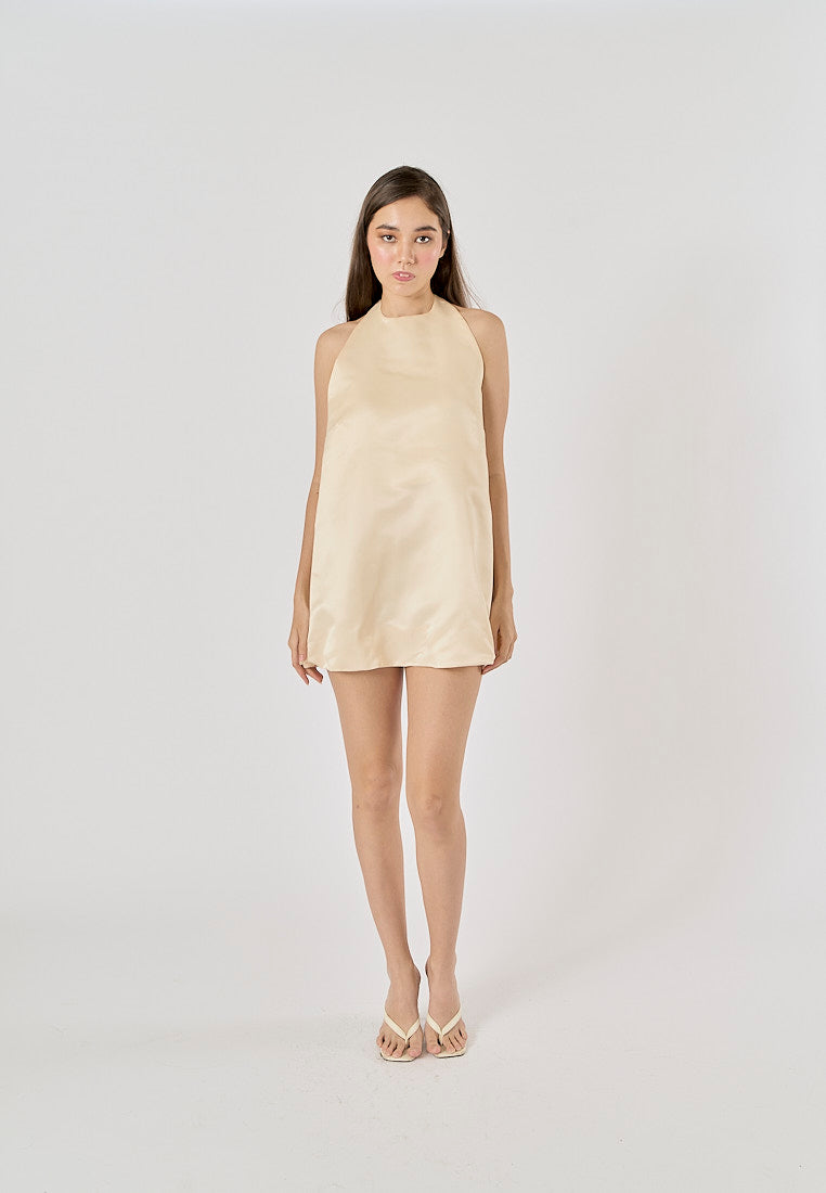 Blanca Champagne Hanging Neck Open Back Mini Dress