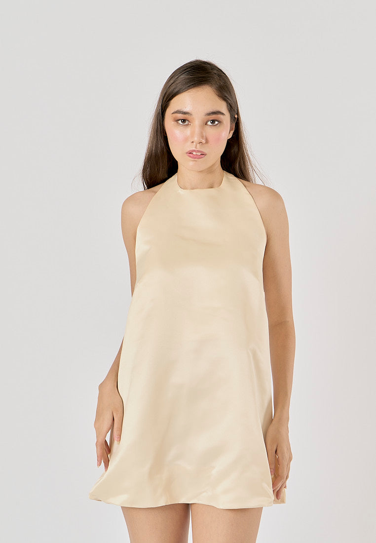 Blanca Champagne Hanging Neck Open Back Mini Dress