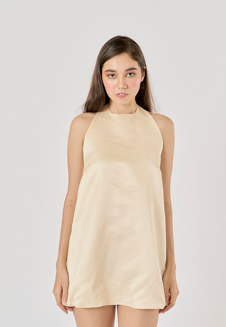 Blanca Champagne Hanging Neck Open Back Mini Dress