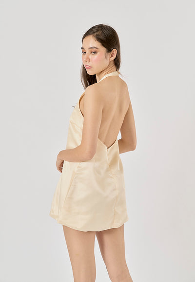 Blanca Champagne Hanging Neck Open Back Mini Dress