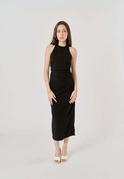 Marlowe Black Halter Neck Backless Midi Dress