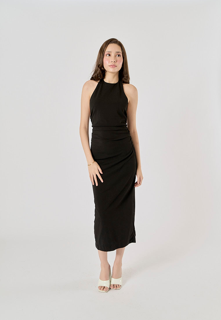 Marlowe Black Halter Neck Backless Midi Dress