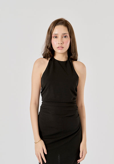 Marlowe Black Halter Neck Backless Midi Dress