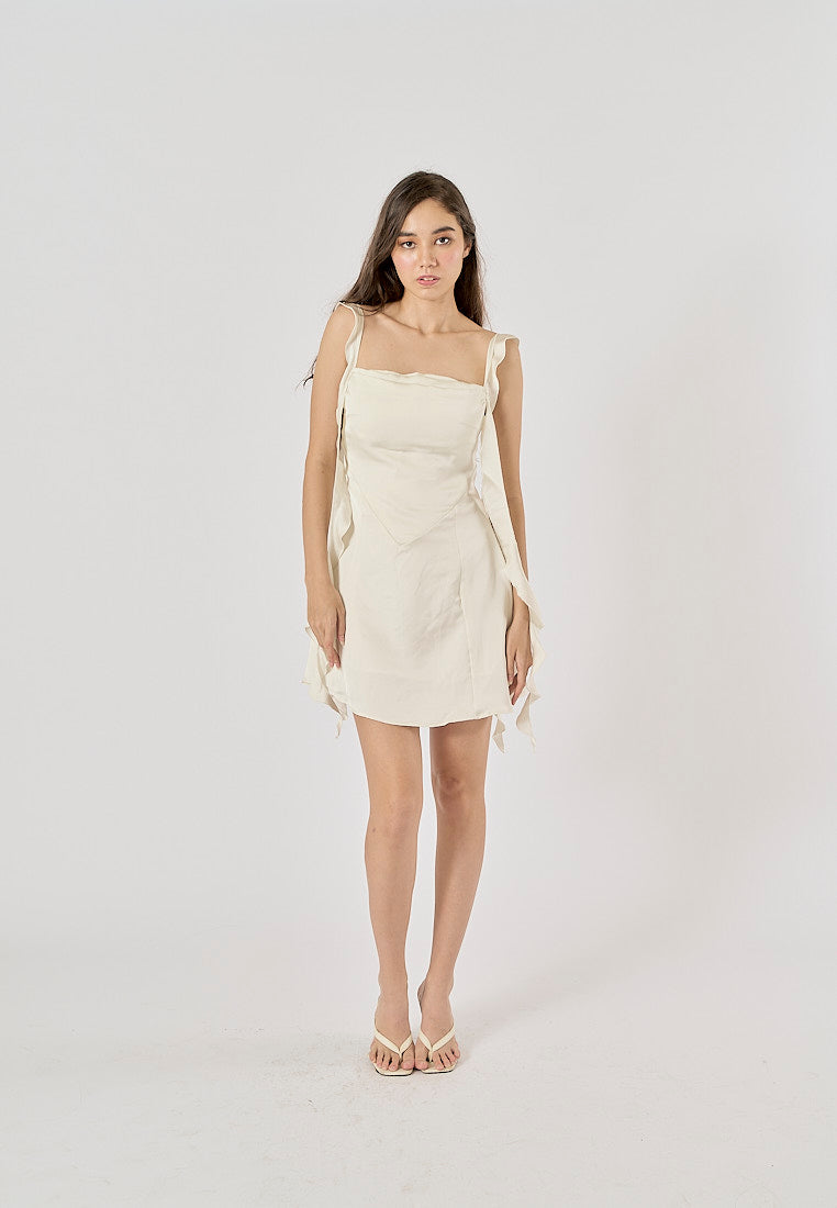 Artemis White Holiday Style Ruffled Ribbon A-Line Mini Dress