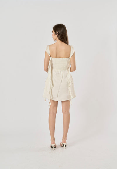 Artemis White Holiday Style Ruffled Ribbon A-Line Mini Dress