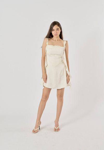 Artemis White Holiday Style Ruffled Ribbon A-Line Mini Dress