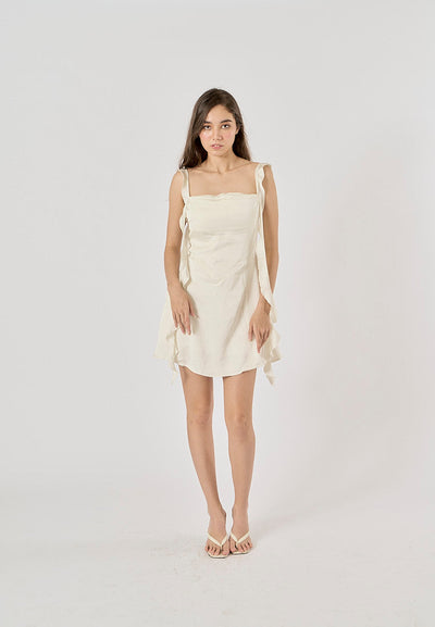 Artemis White Holiday Style Ruffled Ribbon A-Line Mini Dress