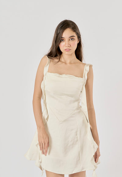 Artemis White Holiday Style Ruffled Ribbon A-Line Mini Dress