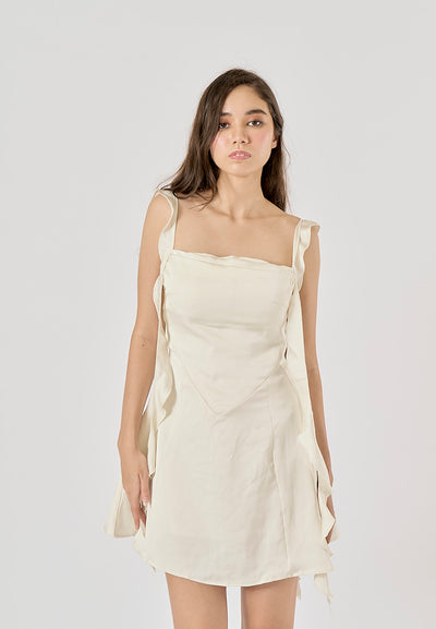 Artemis White Holiday Style Ruffled Ribbon A-Line Mini Dress