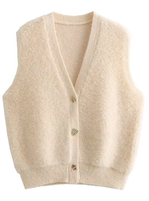 Cream sleeveless cardigan best sale