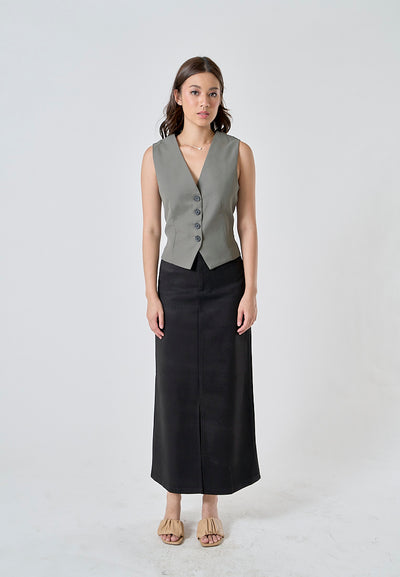 Jara Gray V Neck Single Breasted Button Closure Waistcoat Vest