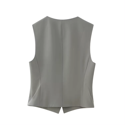 Jara Gray V Neck Single Breasted Button Closure Waistcoat Vest