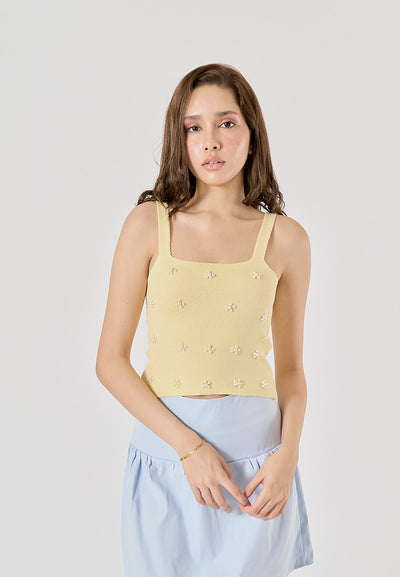 Sunshine Pastel Yellow Shoulder Strap Beading Knitted Tank Top