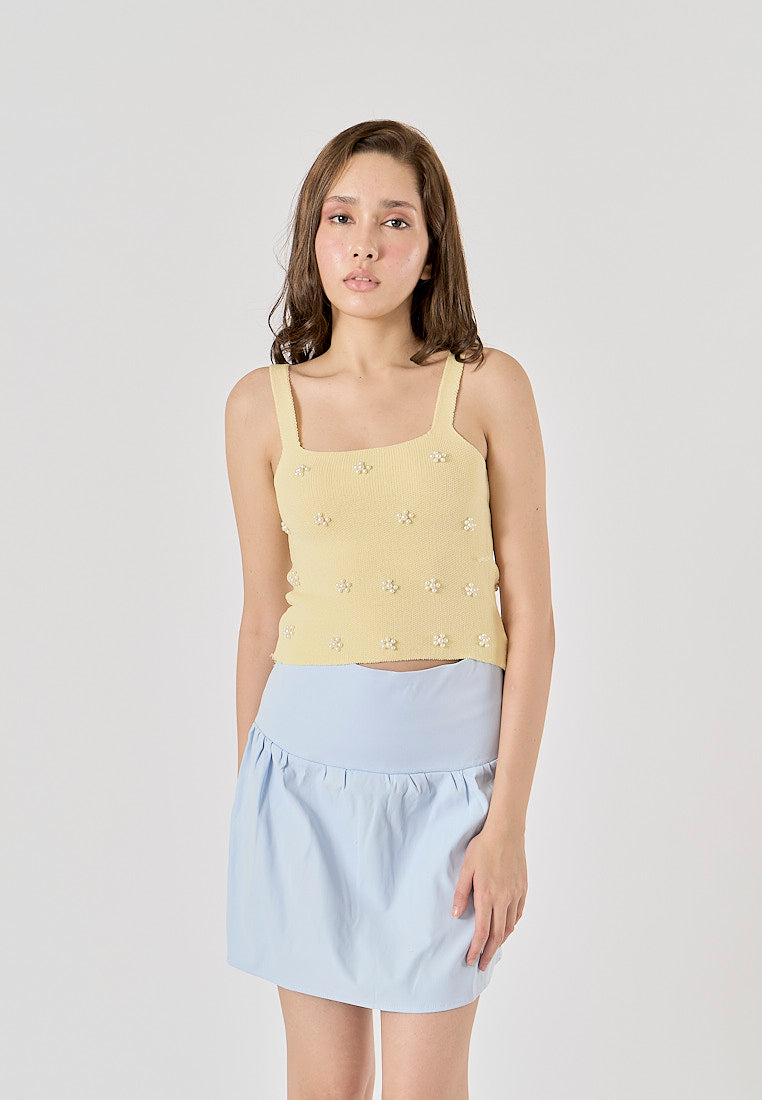 Sunshine Pastel Yellow Shoulder Strap Beading Knitted Tank Top