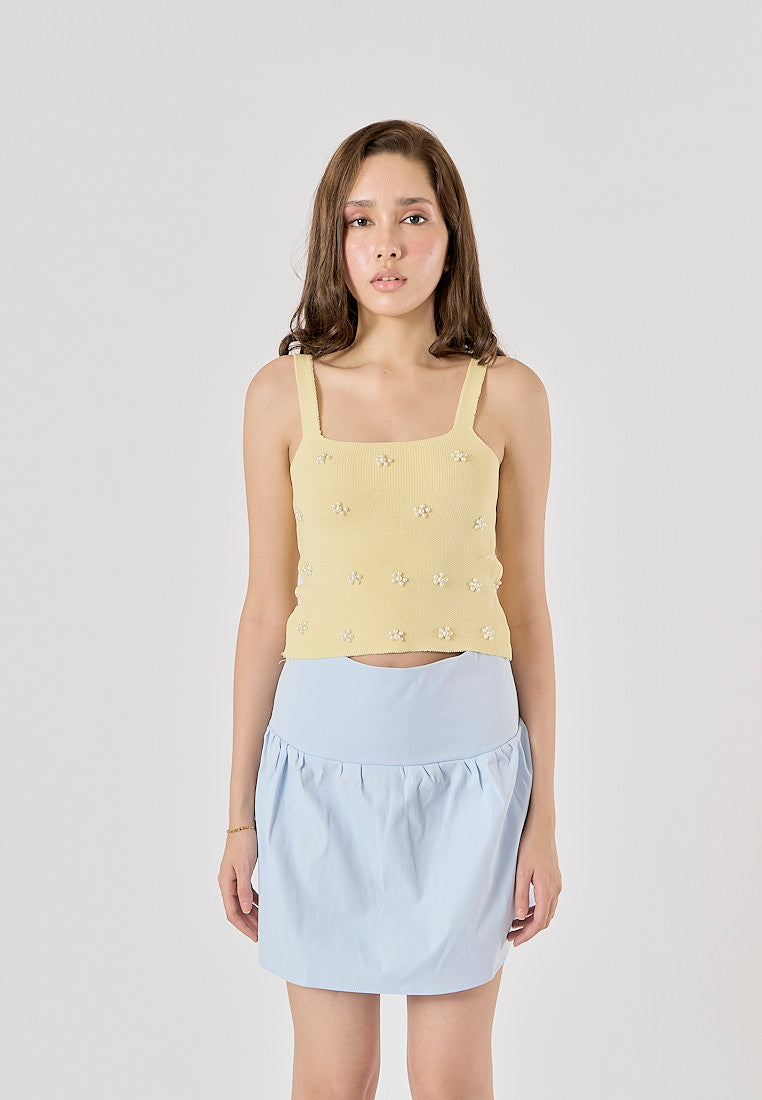 Sunshine Pastel Yellow Shoulder Strap Beading Knitted Tank Top