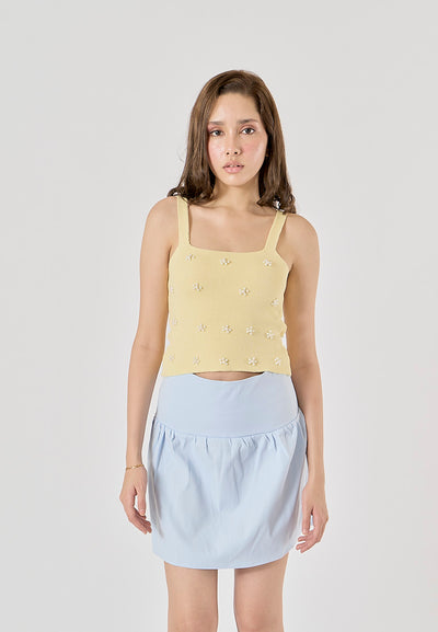 Sunshine Pastel Yellow Shoulder Strap Beading Knitted Tank Top