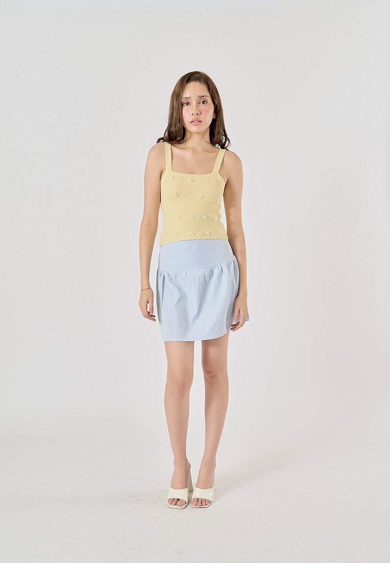 Sunshine Pastel Yellow Shoulder Strap Beading Knitted Tank Top