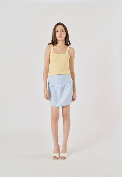 Sunshine Pastel Yellow Shoulder Strap Beading Knitted Tank Top