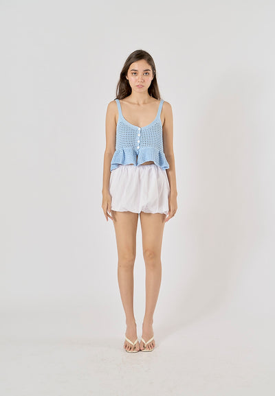 Topaz Powder Blue Buttons Up Eyelet Crop Tank Top