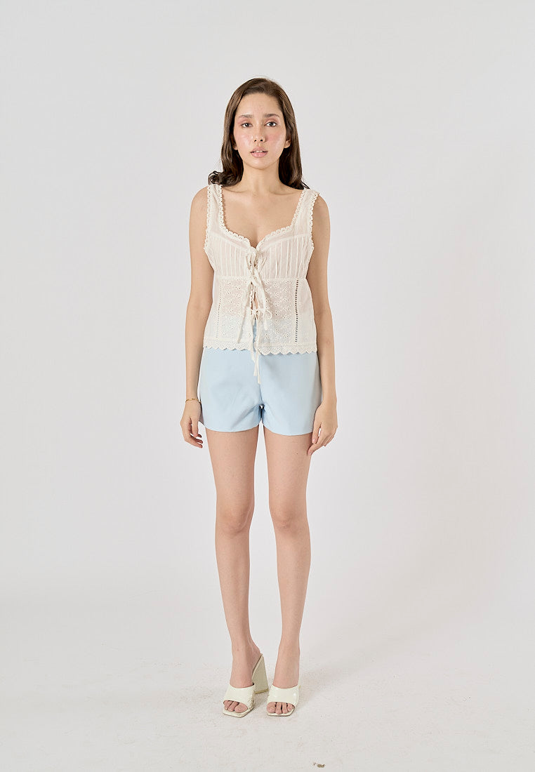 Snowbell Blue Zipper Fly High Waist Shorts