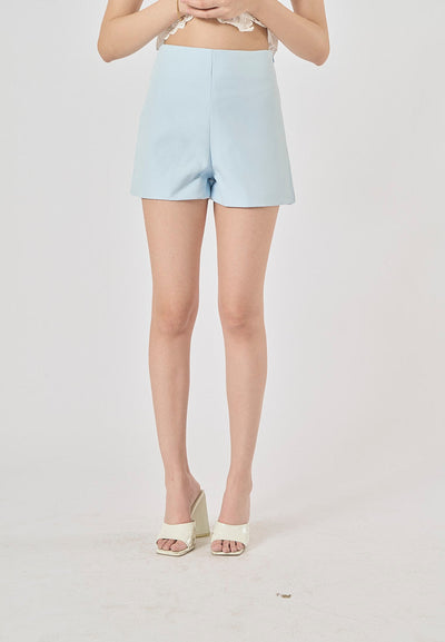 Snowbell Blue Zipper Fly High Waist Shorts