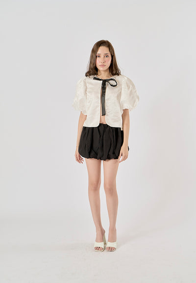 Avisa Black Elastic Waist Baloon Mini Skirt