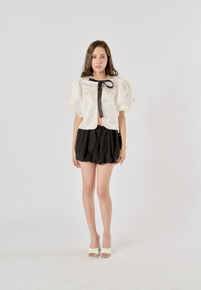 Avisa Black Elastic Waist Baloon Mini Skirt