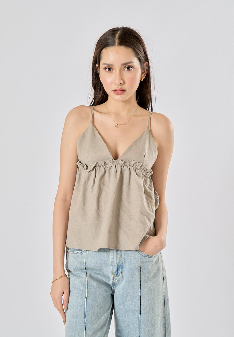 Kael Gray Spaghetti Strap Side Bow Tie Crop Tank Top