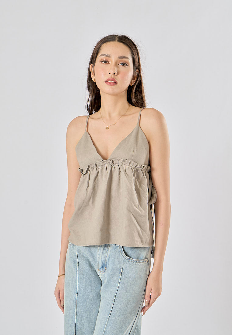 Kael Gray Spaghetti Strap Side Bow Tie Crop Tank Top