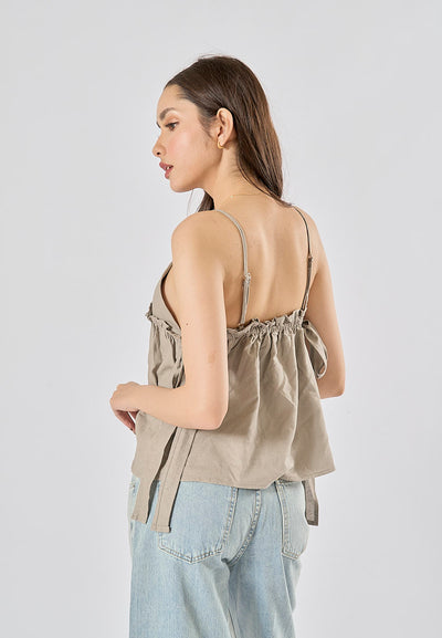 Kael Gray Spaghetti Strap Side Bow Tie Crop Tank Top