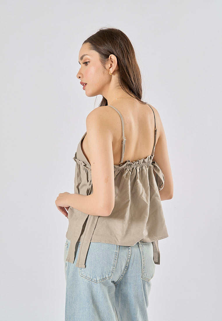 Kael Gray Spaghetti Strap Side Bow Tie Crop Tank Top