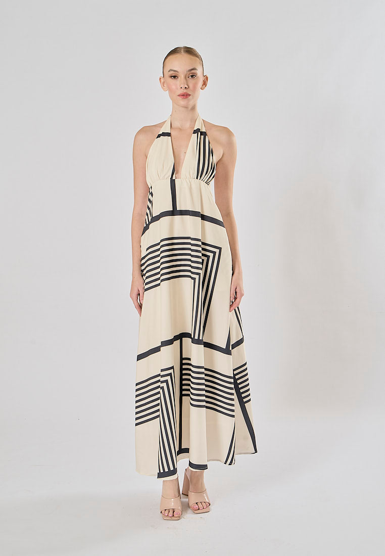 Reei White And Black Striped Poplin Midi Dress